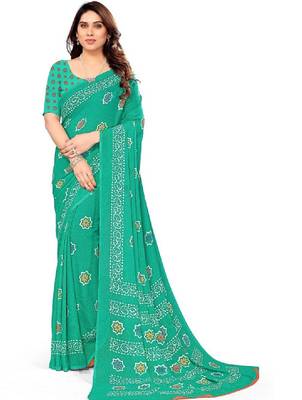 Women floral printed pure georgette bandhani saree 1