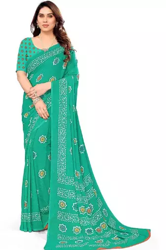Women floral printed pure georgette bandhani saree