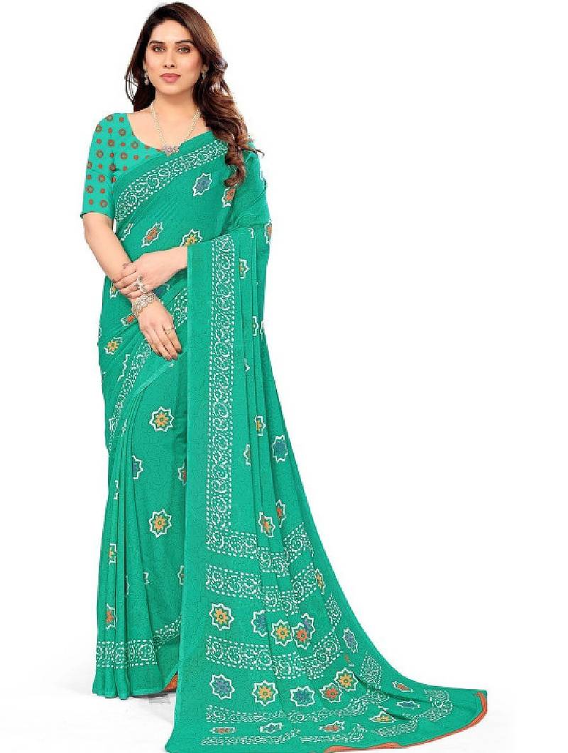 Women floral printed pure georgette bandhani saree