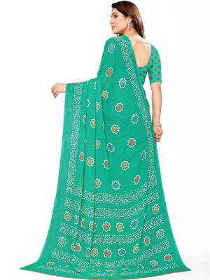 Women floral printed pure georgette bandhani saree 2