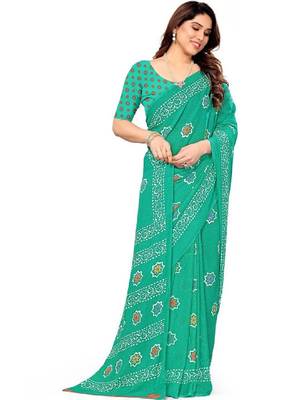Women floral printed pure georgette bandhani saree 3