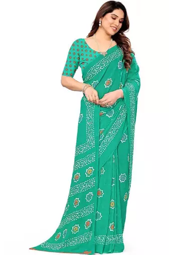 Women floral printed pure georgette bandhani saree