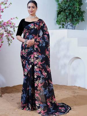 Floral pure georgette bandhani saree 1