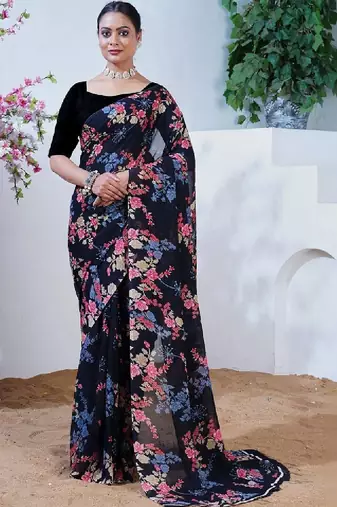 Floral pure georgette bandhani saree