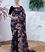 Floral pure georgette bandhani saree