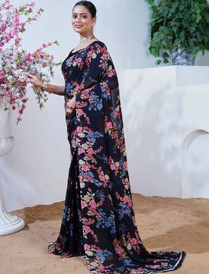 Floral pure georgette bandhani saree 3