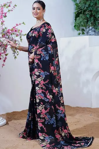 Floral pure georgette bandhani saree