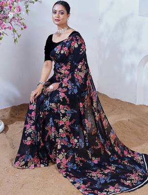 Floral pure georgette bandhani saree 4
