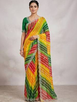 Leheriya embroidered poly georgette designer leheriya saree 1
