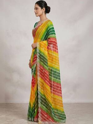 Leheriya embroidered poly georgette designer leheriya saree 3