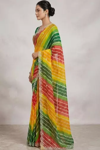 Leheriya embroidered poly georgette designer leheriya saree