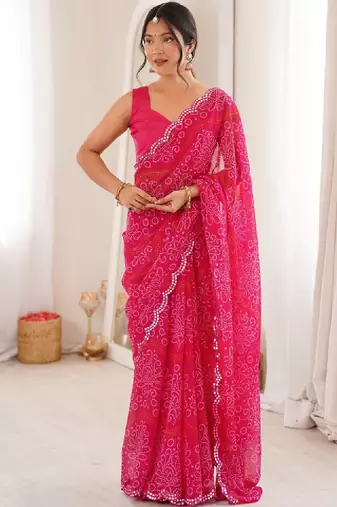 Bandhani mirror work poly georgette bandhani saree