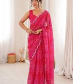 Bandhani mirror work poly georgette bandhani saree