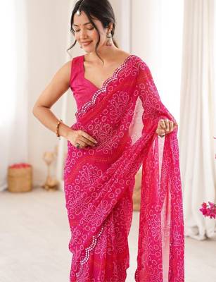 Bandhani mirror work poly georgette bandhani saree 2