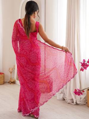 Bandhani mirror work poly georgette bandhani saree 3