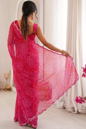 Bandhani mirror work poly georgette bandhani saree