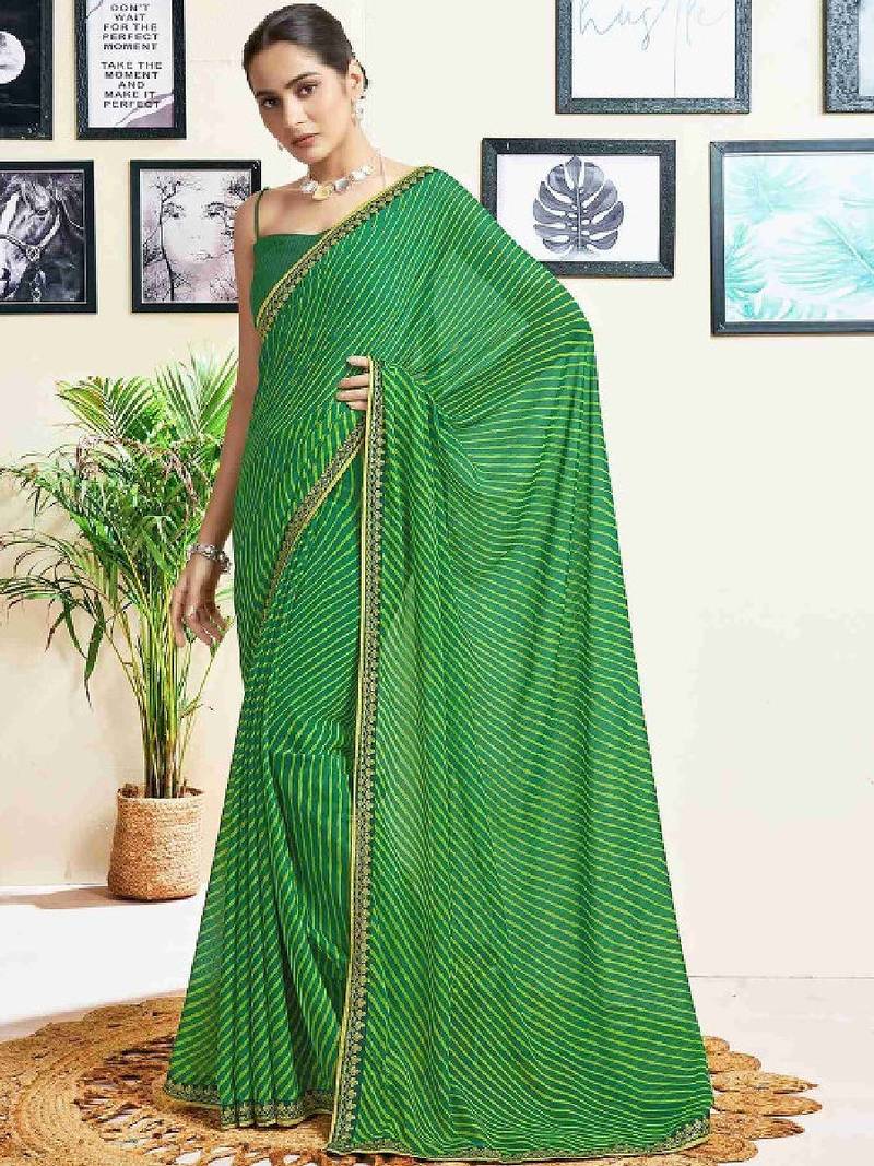 Leheriya pure georgette fusion leheriya saree