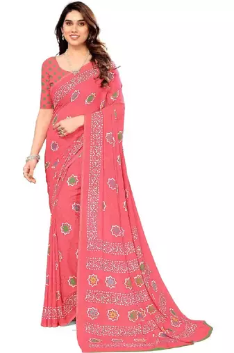 Floral pure georgette bandhani saree