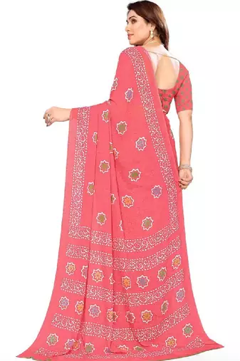 Floral pure georgette bandhani saree