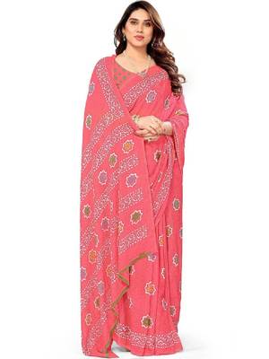 Floral pure georgette bandhani saree 3