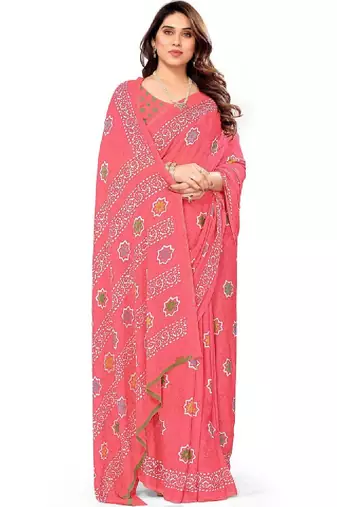 Floral pure georgette bandhani saree