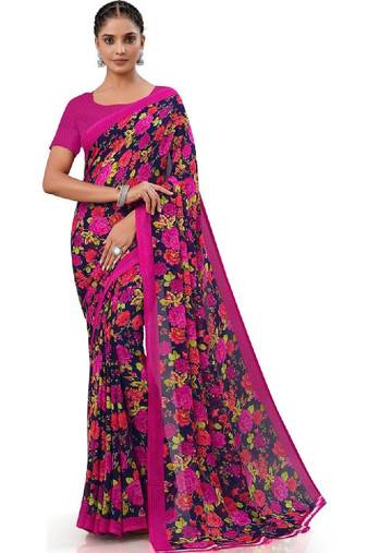 Floral pure georgette bandhani saree