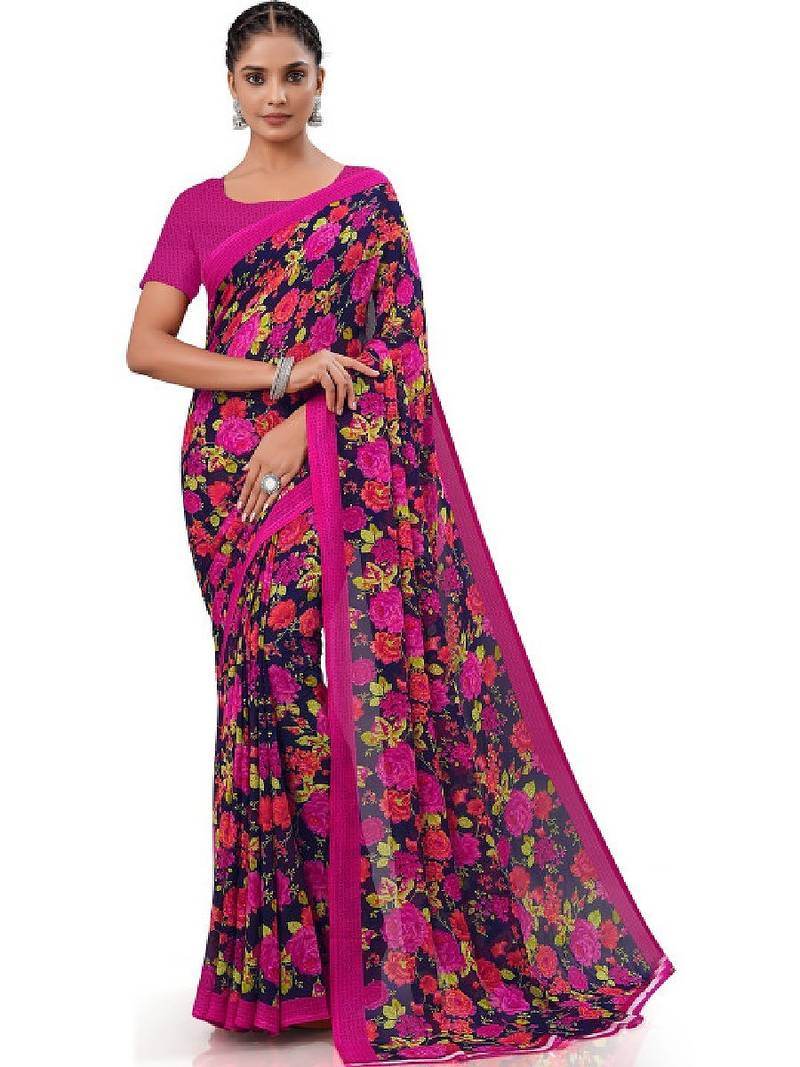 Floral pure georgette bandhani saree