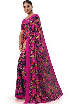 Floral pure georgette bandhani saree 4