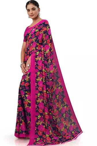 Floral pure georgette bandhani saree