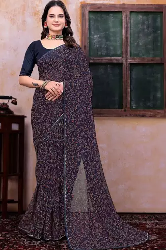 Floral poly georgette bandhani saree