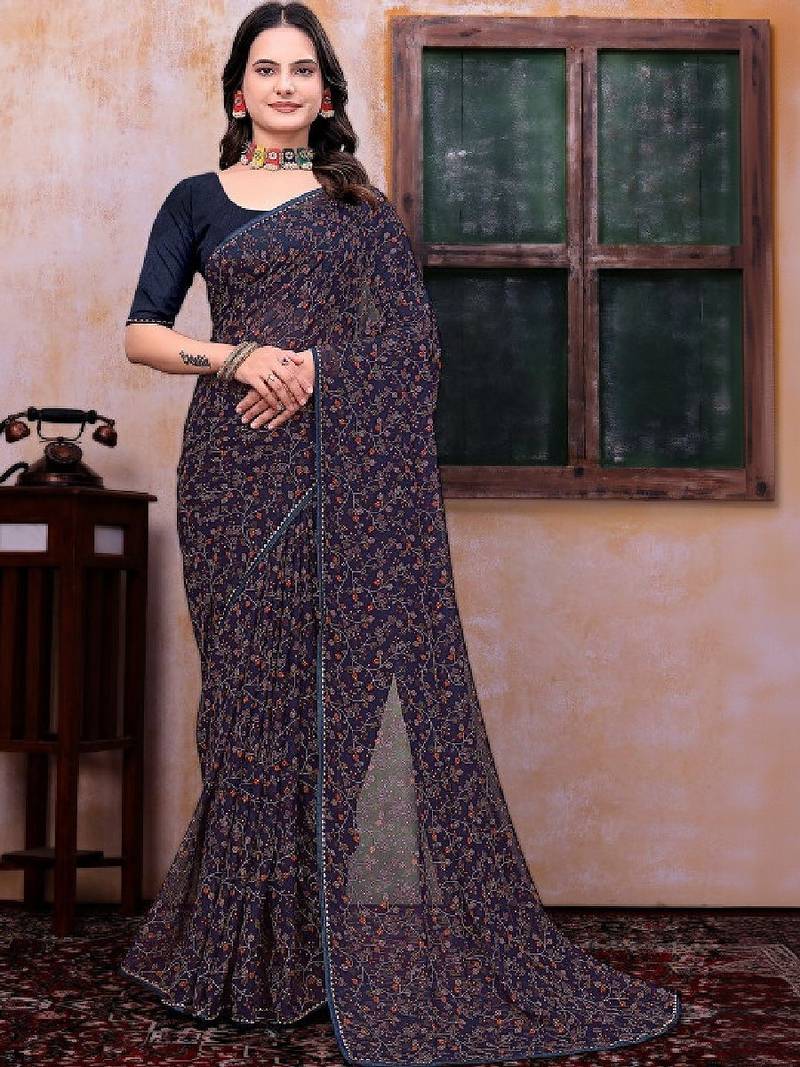 Floral poly georgette bandhani saree