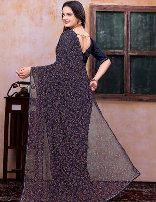 Floral poly georgette bandhani saree 2