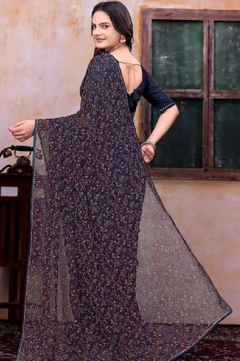 Floral poly georgette bandhani saree