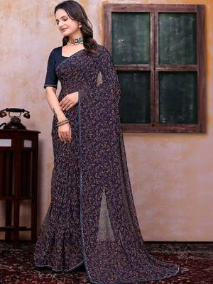 Floral poly georgette bandhani saree 3