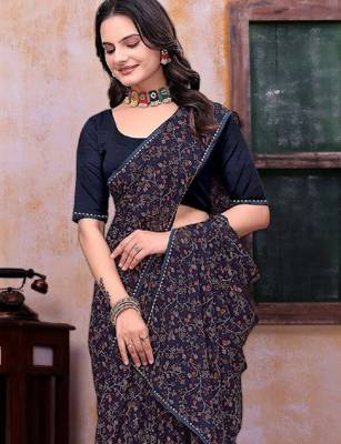 Floral poly georgette bandhani saree 4