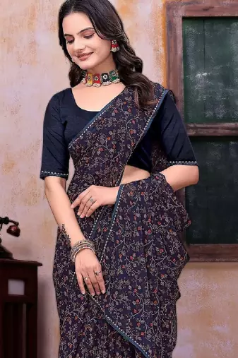 Floral poly georgette bandhani saree