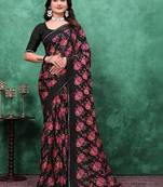 Floral poly georgette bandhani saree