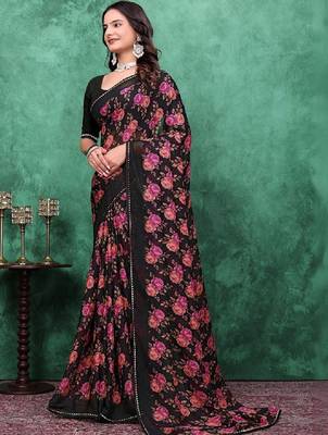 Floral poly georgette bandhani saree 2