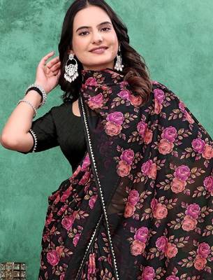 Floral poly georgette bandhani saree 3