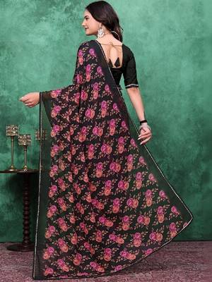Floral poly georgette bandhani saree 4