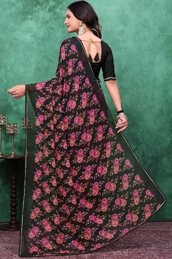 Floral poly georgette bandhani saree
