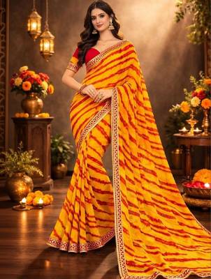 Tie and dye pure chiffon leheriya saree 1