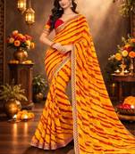 Tie and dye pure chiffon leheriya saree