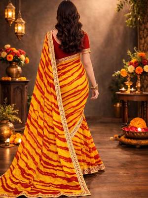 Tie and dye pure chiffon leheriya saree 2