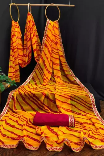Tie and dye pure chiffon leheriya saree