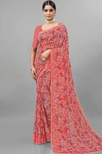 Floral pure georgette bandhani saree