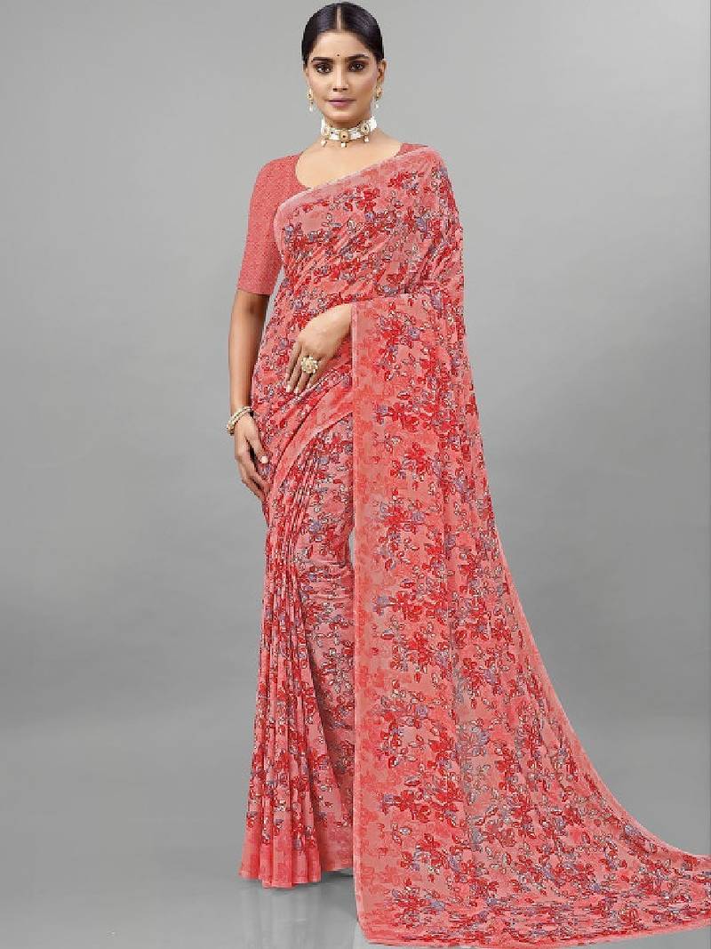Floral pure georgette bandhani saree