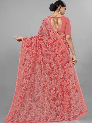 Floral pure georgette bandhani saree 2