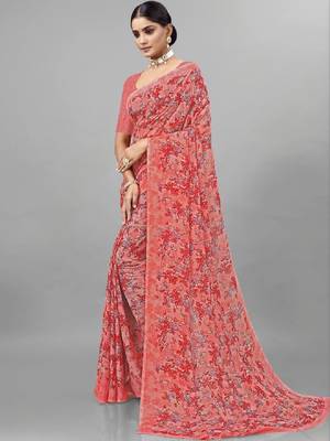 Floral pure georgette bandhani saree 3