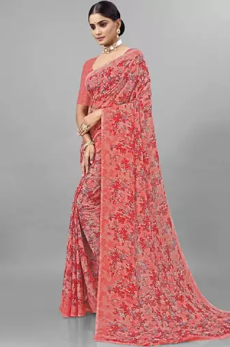 Floral pure georgette bandhani saree